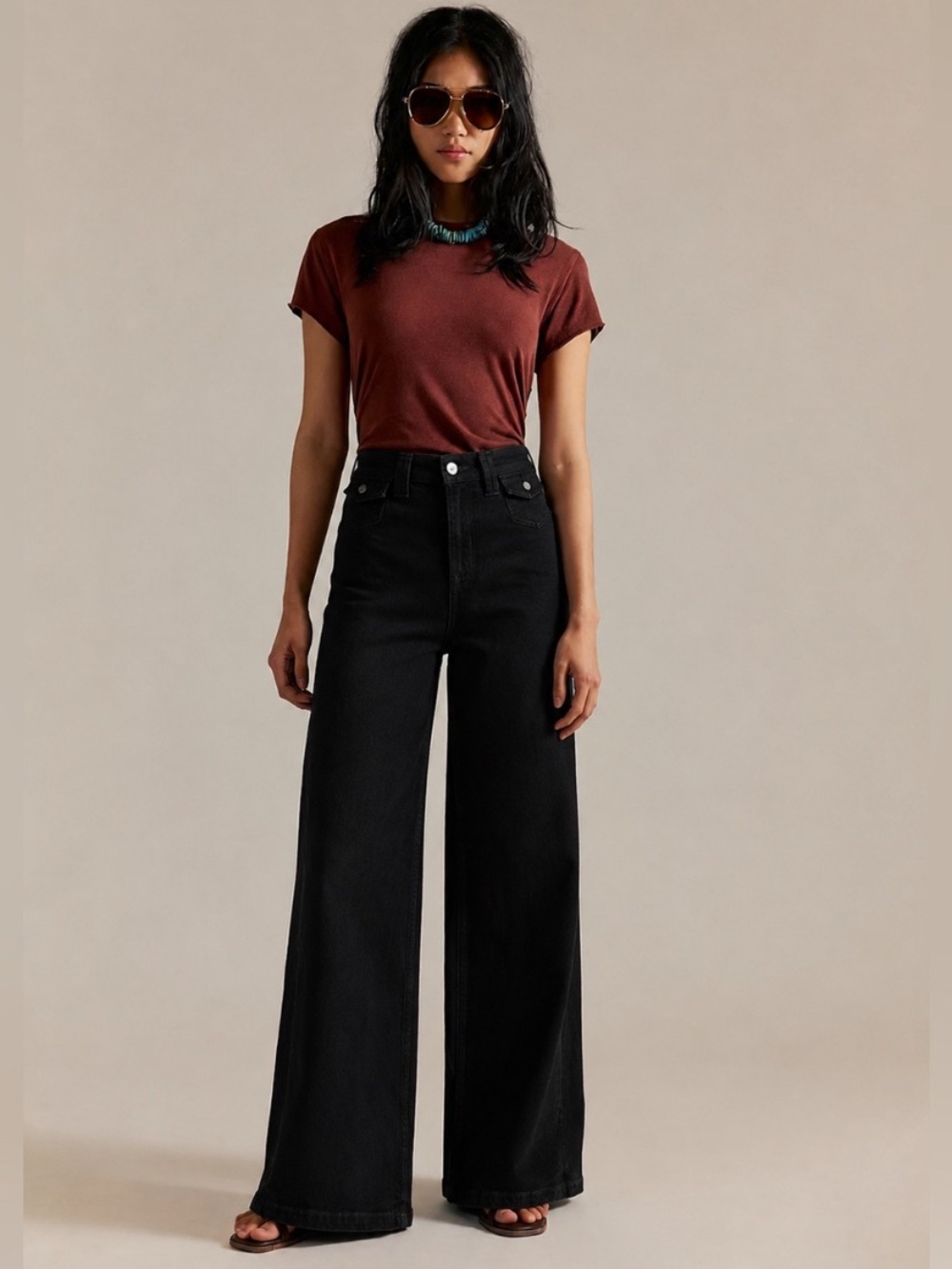 We The Free Kellee High Rise Palazzo Jeans Black Size 25 - Picture 5 of 17